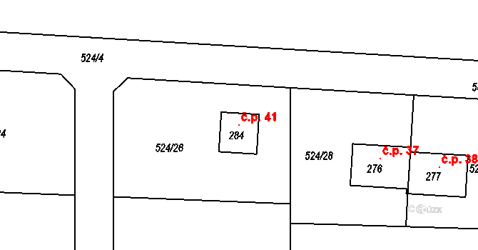 Kamhajek 41, Křečhoř na parcele st. 284 v KÚ Křečhoř, Katastrální mapa