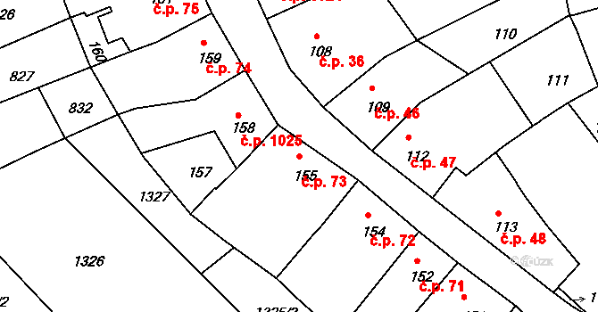 Holešov 73 na parcele st. 155 v KÚ Holešov, Katastrální mapa