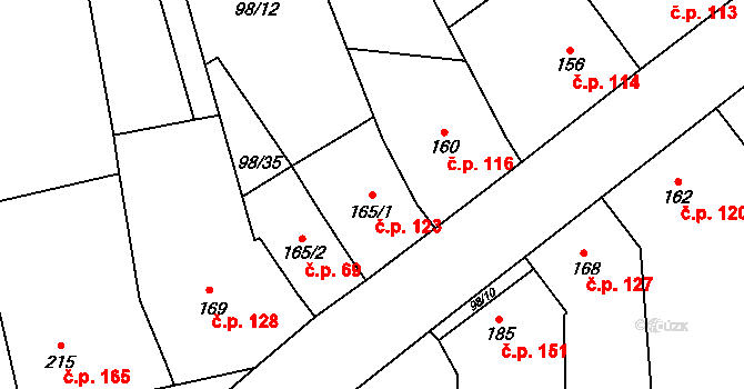 Ohrozim 123 na parcele st. 165/1 v KÚ Ohrozim, Katastrální mapa