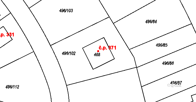 Polerady 371 na parcele st. 468 v KÚ Polerady u Prahy, Katastrální mapa