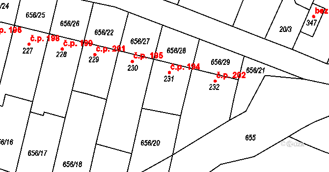 Bohutice 194 na parcele st. 231 v KÚ Bohutice, Katastrální mapa