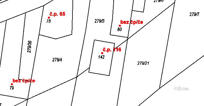 Sýčina 116, Dobrovice na parcele st. 142 v KÚ Sýčina, Katastrální mapa