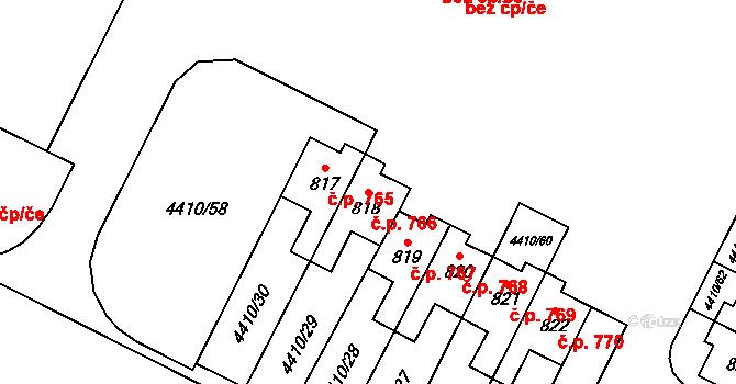 Hrušovany nad Jevišovkou 766 na parcele st. 818 v KÚ Hrušovany nad Jevišovkou, Katastrální mapa