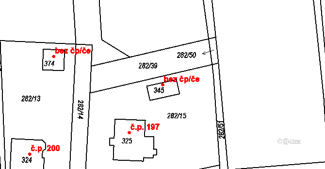 Hluboš 107849062 na parcele st. 345 v KÚ Hluboš, Katastrální mapa