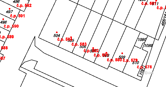 Přímětice 582, Znojmo na parcele st. 506 v KÚ Přímětice, Katastrální mapa