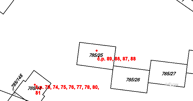 Šipší 86,87,88,89, Kutná Hora na parcele st. 785/25 v KÚ Sedlec u Kutné Hory, Katastrální mapa