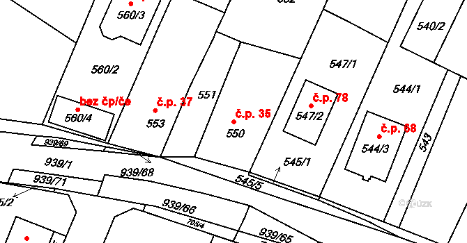 Mokré 35, Litvínovice na parcele st. 550 v KÚ Litvínovice, Katastrální mapa