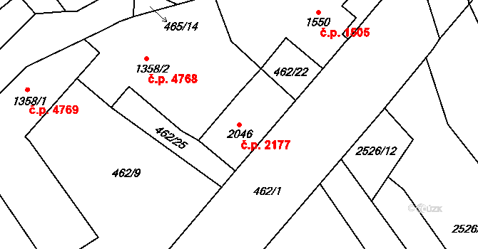 Jablonec nad Nisou 2177 na parcele st. 2046 v KÚ Jablonec nad Nisou, Katastrální mapa