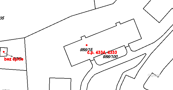 Rýnovice 4333,4334, Jablonec nad Nisou na parcele st. 988/15 v KÚ Rýnovice, Katastrální mapa