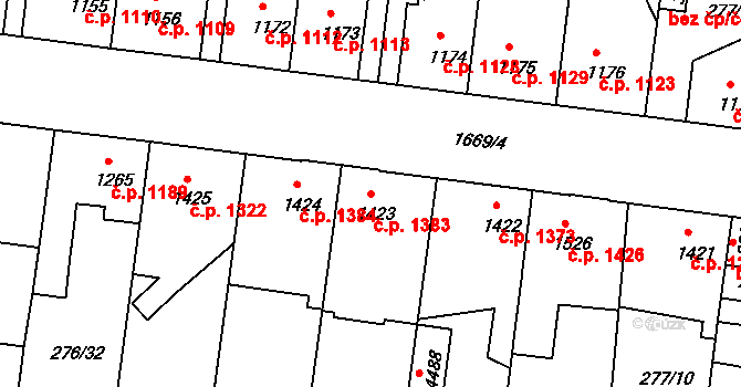 Nymburk 1383 na parcele st. 1423 v KÚ Nymburk, Katastrální mapa