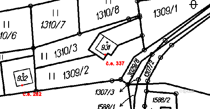 Čeladná 337 na parcele st. 931 v KÚ Čeladná, Katastrální mapa