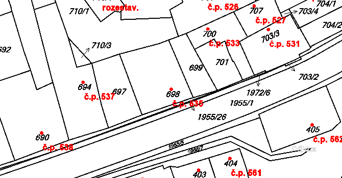 Mistřín 535, Svatobořice-Mistřín na parcele st. 698 v KÚ Mistřín, Katastrální mapa