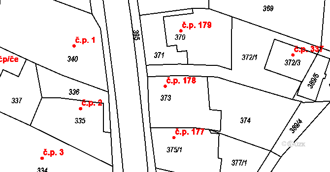 Stonařov 178 na parcele st. 373 v KÚ Stonařov, Katastrální mapa