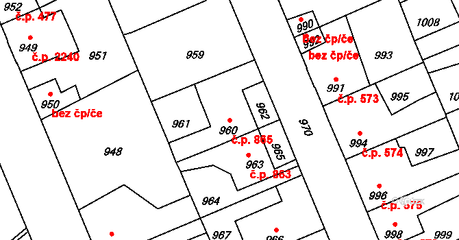 Kročehlavy 865, Kladno na parcele st. 960 v KÚ Kročehlavy, Katastrální mapa