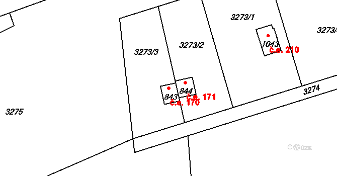 Hvozdec 170, Poříčí nad Sázavou na parcele st. 843 v KÚ Poříčí nad Sázavou, Katastrální mapa