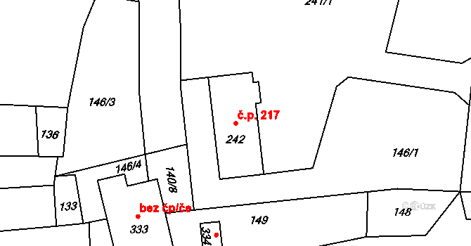 Sedlec 217, Sedlec-Prčice na parcele st. 242 v KÚ Sedlec u Votic, Katastrální mapa