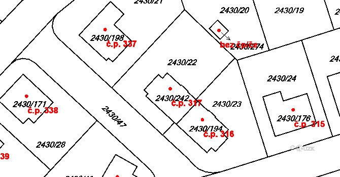 Dačice V 317, Dačice na parcele st. 2430/242 v KÚ Dačice, Katastrální mapa