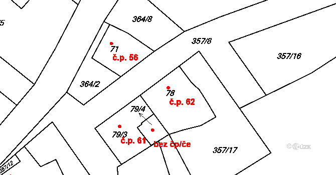 Koněprusy 62 na parcele st. 78 v KÚ Koněprusy, Katastrální mapa