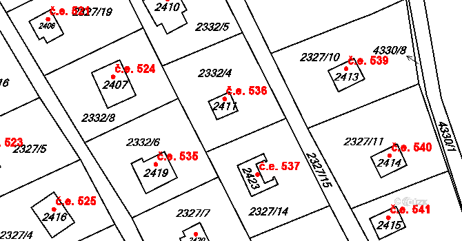Ostravice 536 na parcele st. 2411 v KÚ Ostravice 1, Katastrální mapa