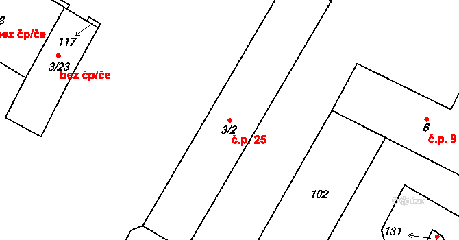 Josefův Důl 25 na parcele st. 3/2 v KÚ Josefův Důl u Mladé Boleslavi, Katastrální mapa