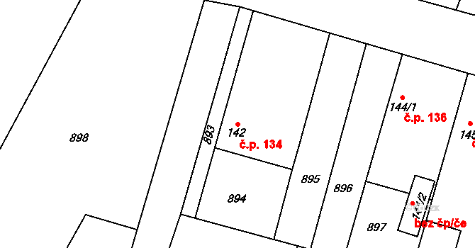 Lipník 134 na parcele st. 142 v KÚ Lipník, Katastrální mapa