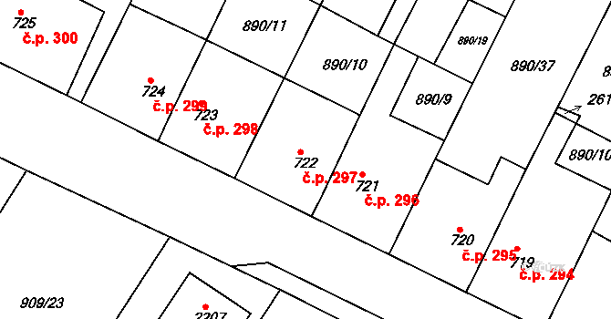 Chlumec nad Cidlinou IV 297, Chlumec nad Cidlinou na parcele st. 722 v KÚ Chlumec nad Cidlinou, Katastrální mapa