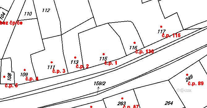 Grygov 1 na parcele st. 115 v KÚ Grygov, Katastrální mapa