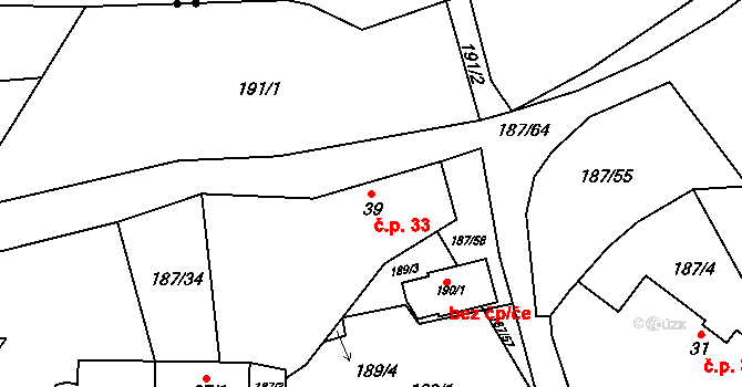 Voltýřov 33, Klučenice na parcele st. 39 v KÚ Voltýřov, Katastrální mapa