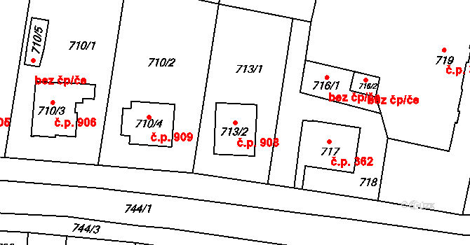 Jilemnice 908 na parcele st. 713/2 v KÚ Jilemnice, Katastrální mapa
