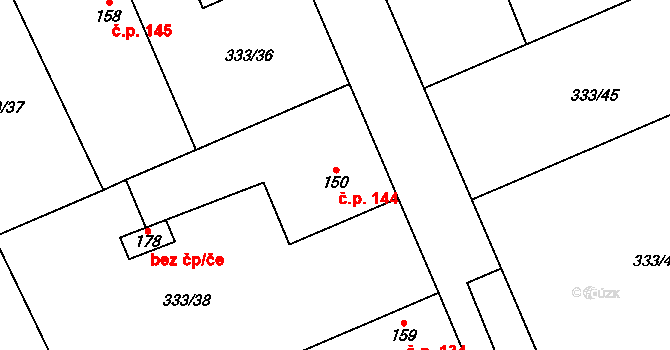 Chotělice 144, Smidary na parcele st. 150 v KÚ Chotělice, Katastrální mapa