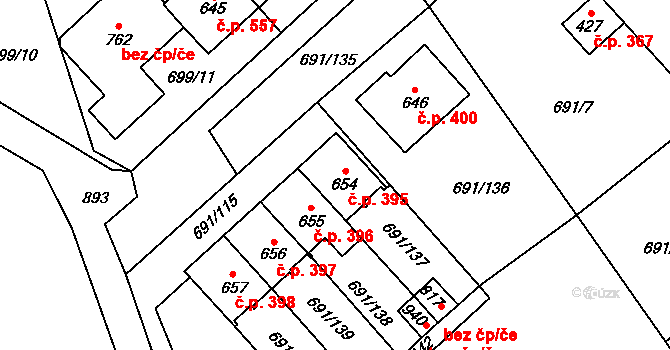 Hrotovice 395 na parcele st. 654 v KÚ Hrotovice, Katastrální mapa