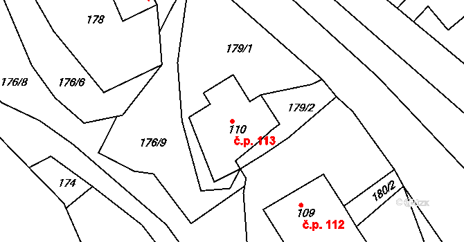 Trstěnice 113 na parcele st. 110/1 v KÚ Trstěnice u Litomyšle, Katastrální mapa