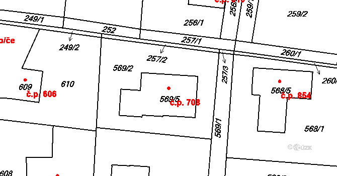 Skřečoň 708, Bohumín na parcele st. 569/5 v KÚ Skřečoň, Katastrální mapa