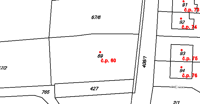 Topol 60, Chrudim na parcele st. 69 v KÚ Topol, Katastrální mapa