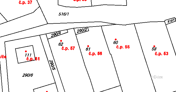 Štítov 56, Blovice na parcele st. 61 v KÚ Štítov u Blovic, Katastrální mapa