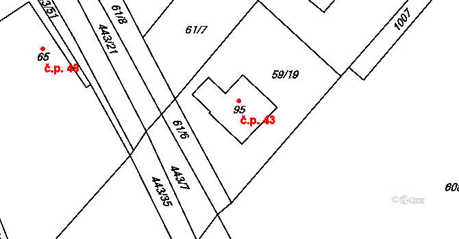 Lužany 43 na parcele st. 95 v KÚ Lužany nad Trotinou, Katastrální mapa