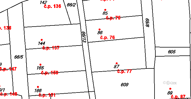 Ratenice 77 na parcele st. 87 v KÚ Ratenice, Katastrální mapa
