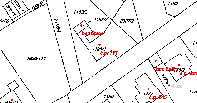 Uhříněves 777, Praha na parcele st. 1183/1 v KÚ Uhříněves, Katastrální mapa