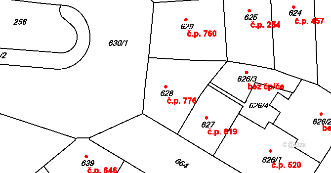 Žižkov 776, Praha na parcele st. 628 v KÚ Žižkov, Katastrální mapa