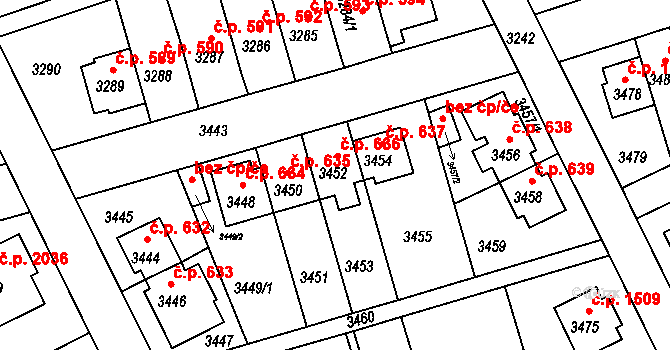 Záběhlice 636, Praha na parcele st. 3452 v KÚ Záběhlice, Katastrální mapa