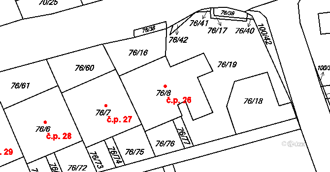 Břevnov 26, Praha na parcele st. 76/8 v KÚ Břevnov, Katastrální mapa