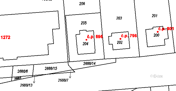 Kyje 695, Praha na parcele st. 204 v KÚ Kyje, Katastrální mapa