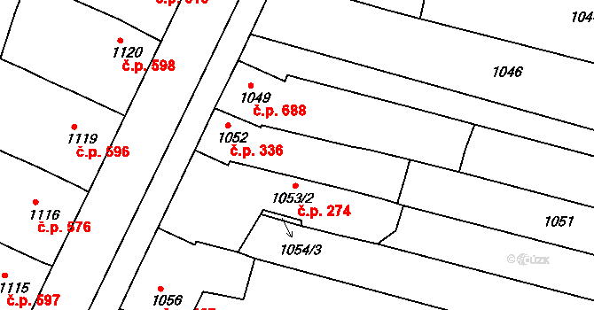 Mutěnice 336 na parcele st. 1052 v KÚ Mutěnice, Katastrální mapa