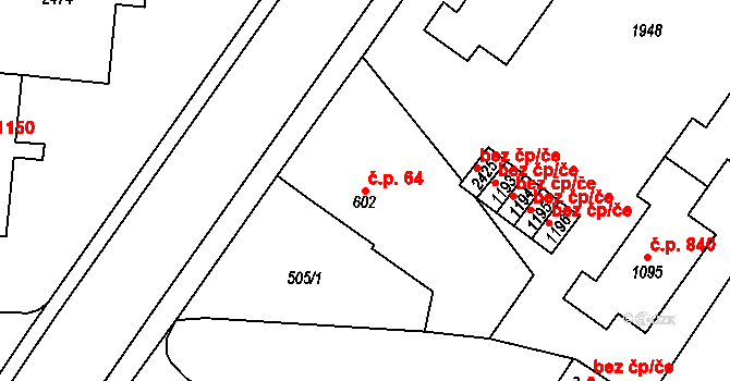 Vrchlabí 64 na parcele st. 602 v KÚ Vrchlabí, Katastrální mapa