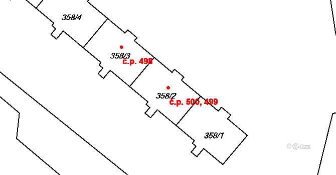 Neředín 499,500, Olomouc na parcele st. 358/1 v KÚ Neředín, Katastrální mapa