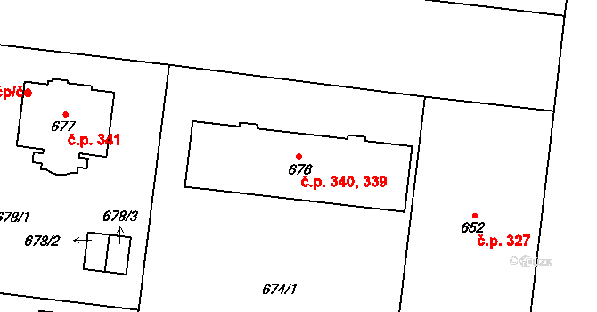 České Budějovice 7 339,340, České Budějovice na parcele st. 676 v KÚ České Budějovice 7, Katastrální mapa