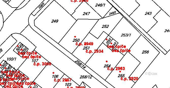 Chomutov 2934 na parcele st. 251 v KÚ Chomutov II, Katastrální mapa
