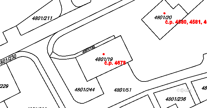 Chomutov 4678 na parcele st. 4801/19 v KÚ Chomutov I, Katastrální mapa