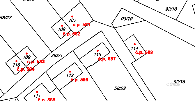 Chrastava 587 na parcele st. 113 v KÚ Chrastava II, Katastrální mapa