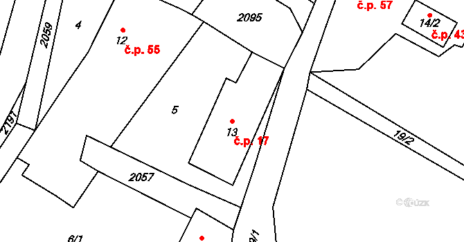 Tetčiněves 17, Úštěk na parcele st. 13 v KÚ Tetčiněves, Katastrální mapa